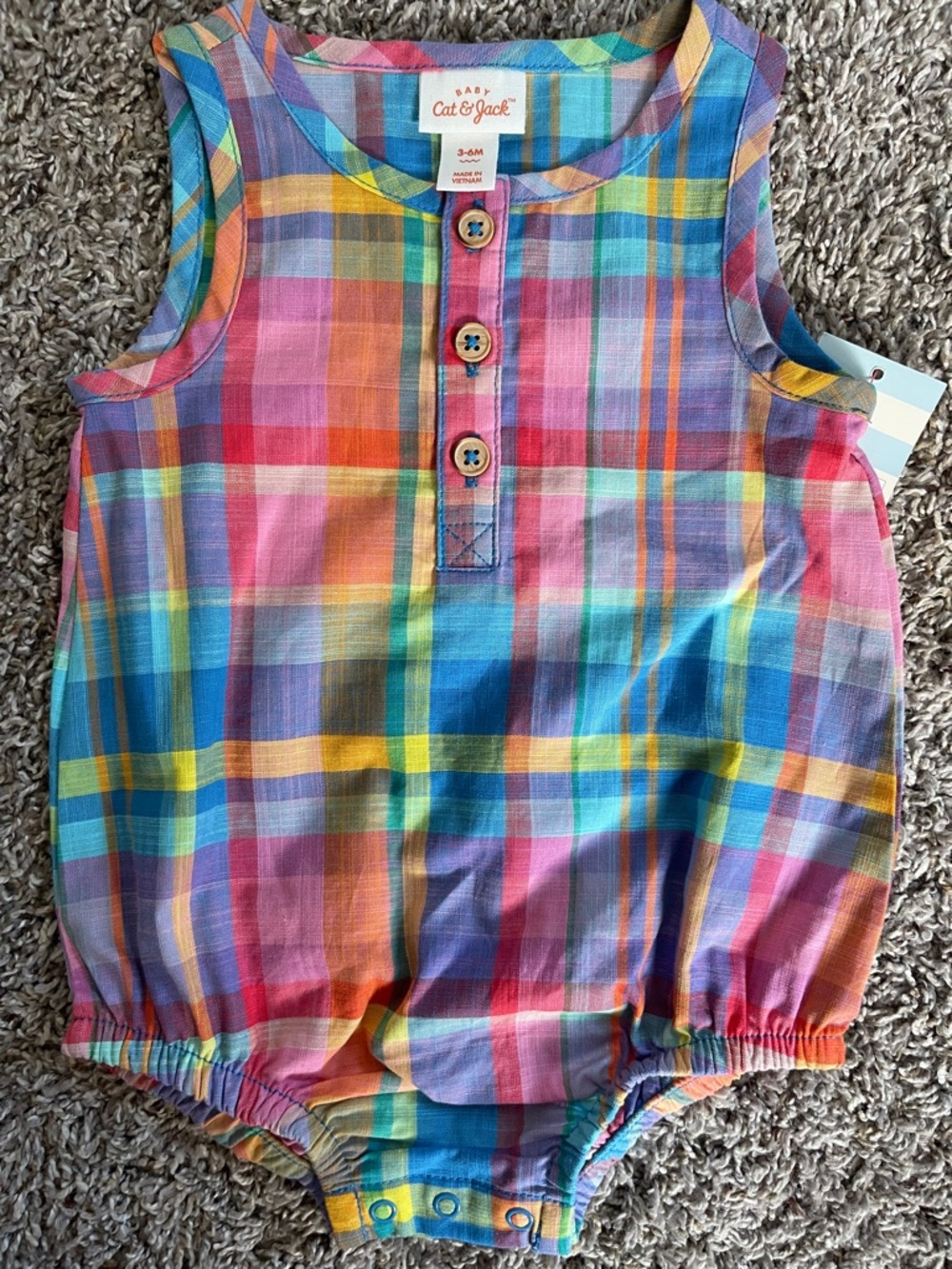 Cat & Jack Bright Multicolor Plaid Baby Romper